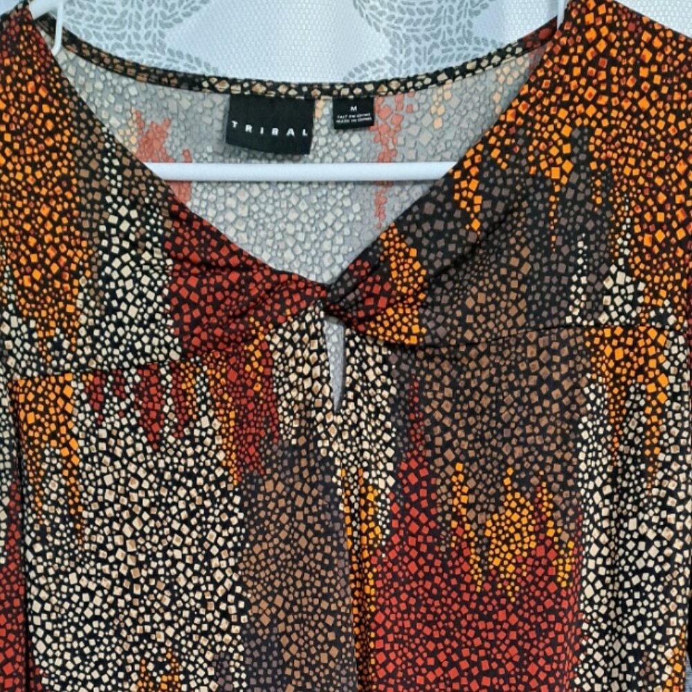 Tribal twist mix-print silky blouse